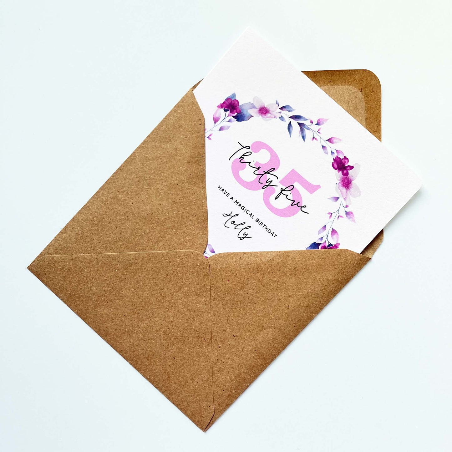 Personalised 35th Birthday Card - Watercolour Floral Wreath