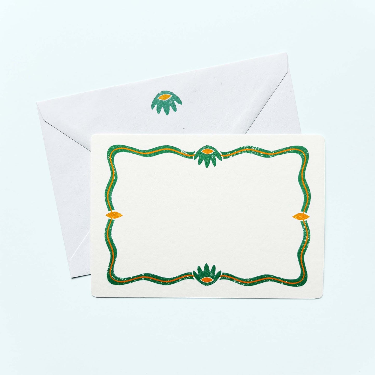 Set of Notecards And Envelopes - Stamped in Green