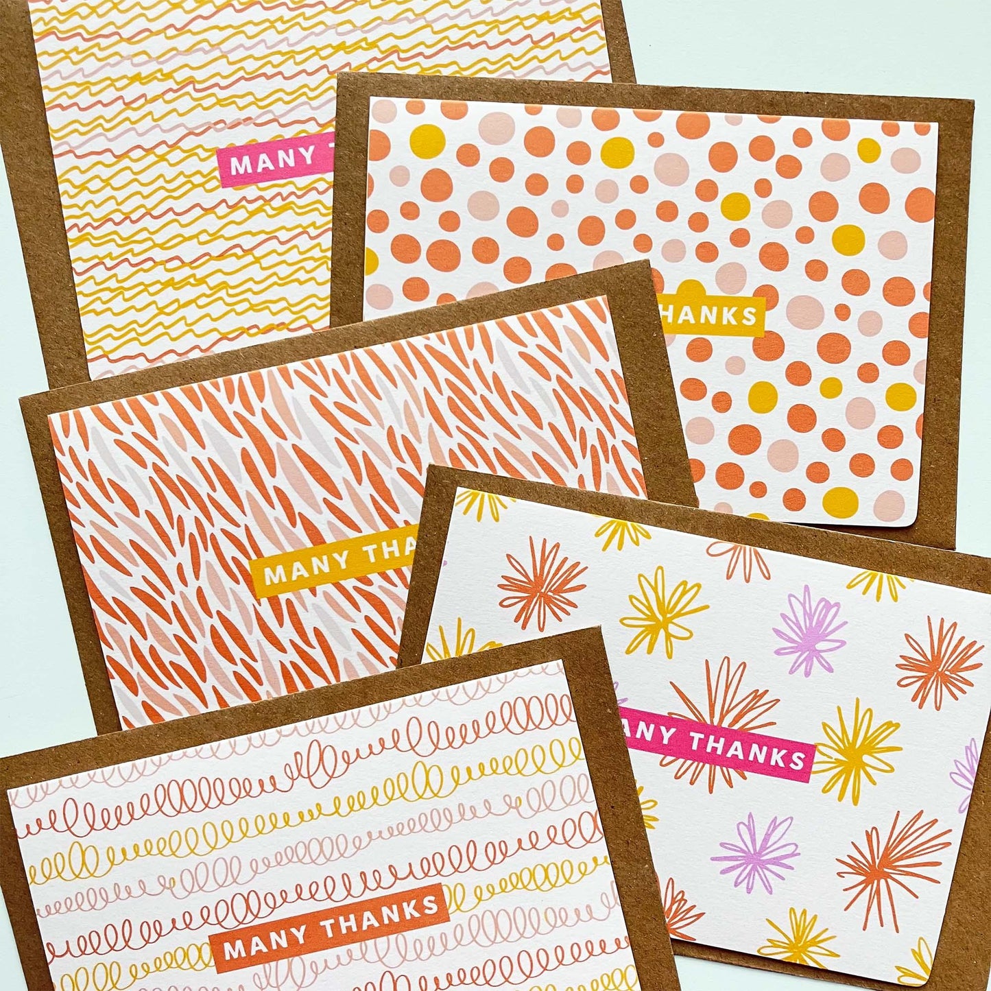 Thank You Cards Bundle of 5 - Pastel Many Thanks - Patterns&Doodles
