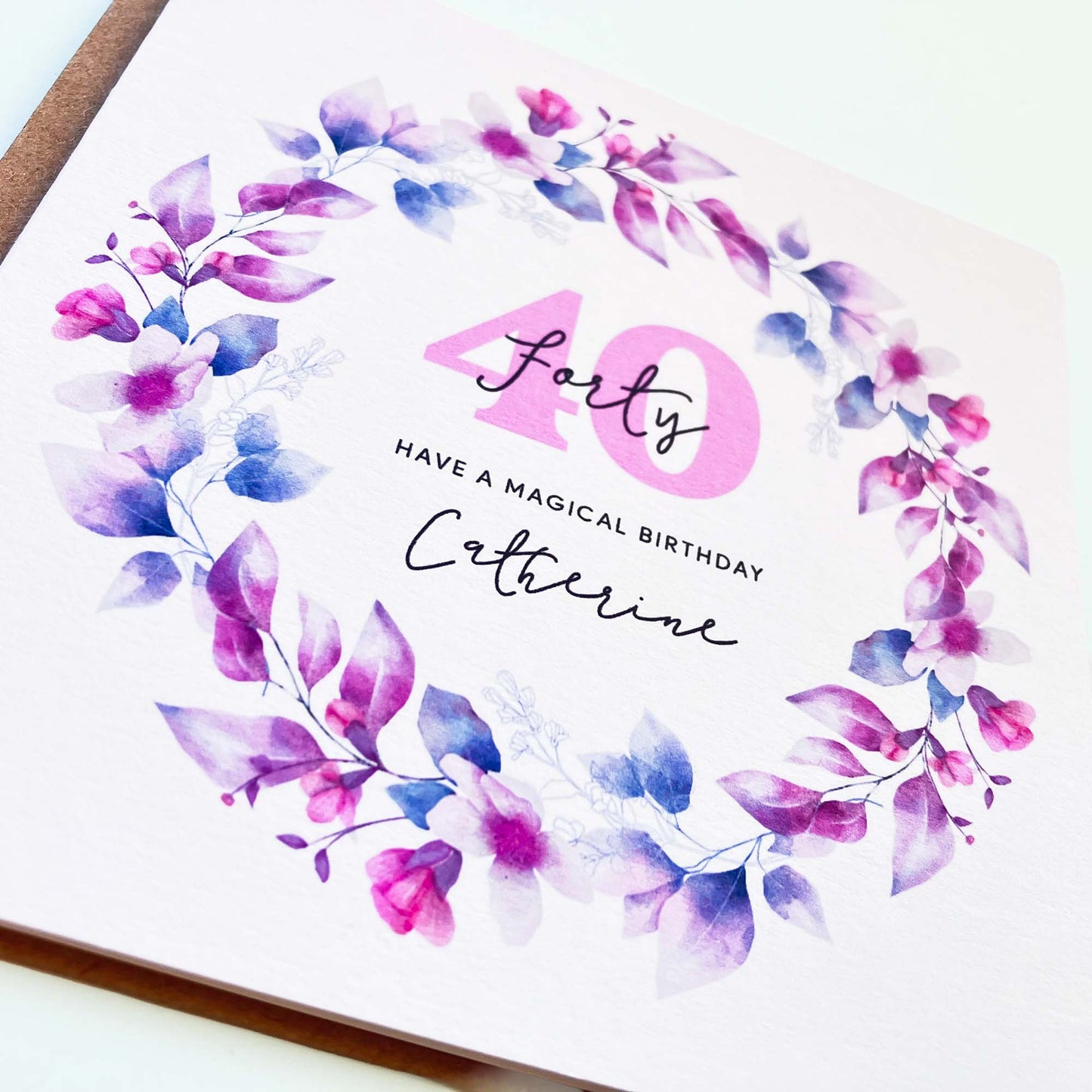 Personalised 40th Birthday Card - Watercolour Floral Wreath