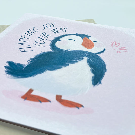 Flapping Joy Baby Puffin Birthday Card