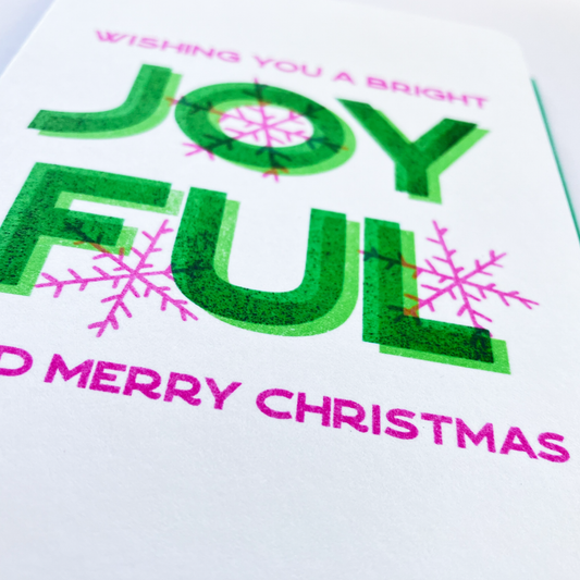 Risograph Christmas Card - Bright, Joyful Christmas - Single or Set