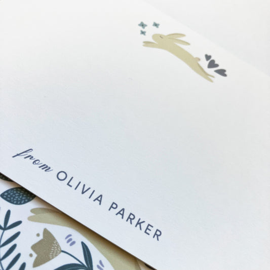 Forest Rabbits Personalised Thank You Note Cards