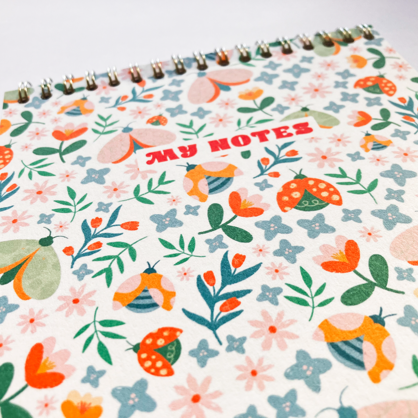 Handmade Spiral Lined Notebook - Butterflies and Ladybugs