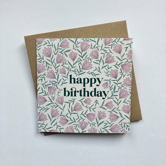 Pink Floral - Birthday Greeting Card