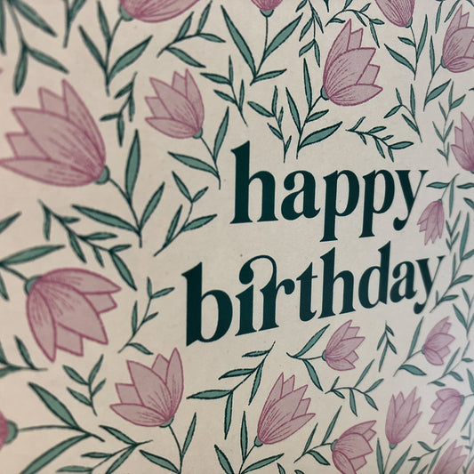 Pink Floral - Birthday Greeting Card