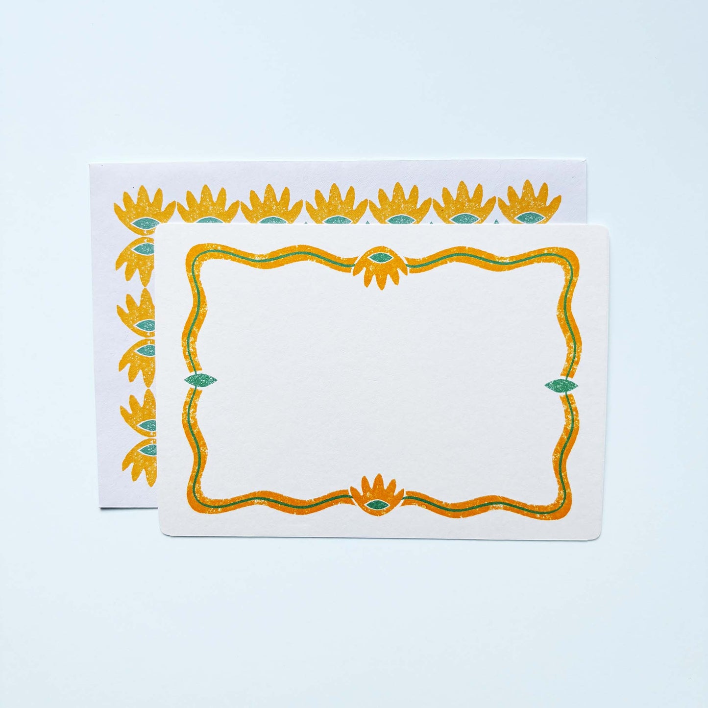 Set of Notecards And Envelopes - Stamped in Yellow