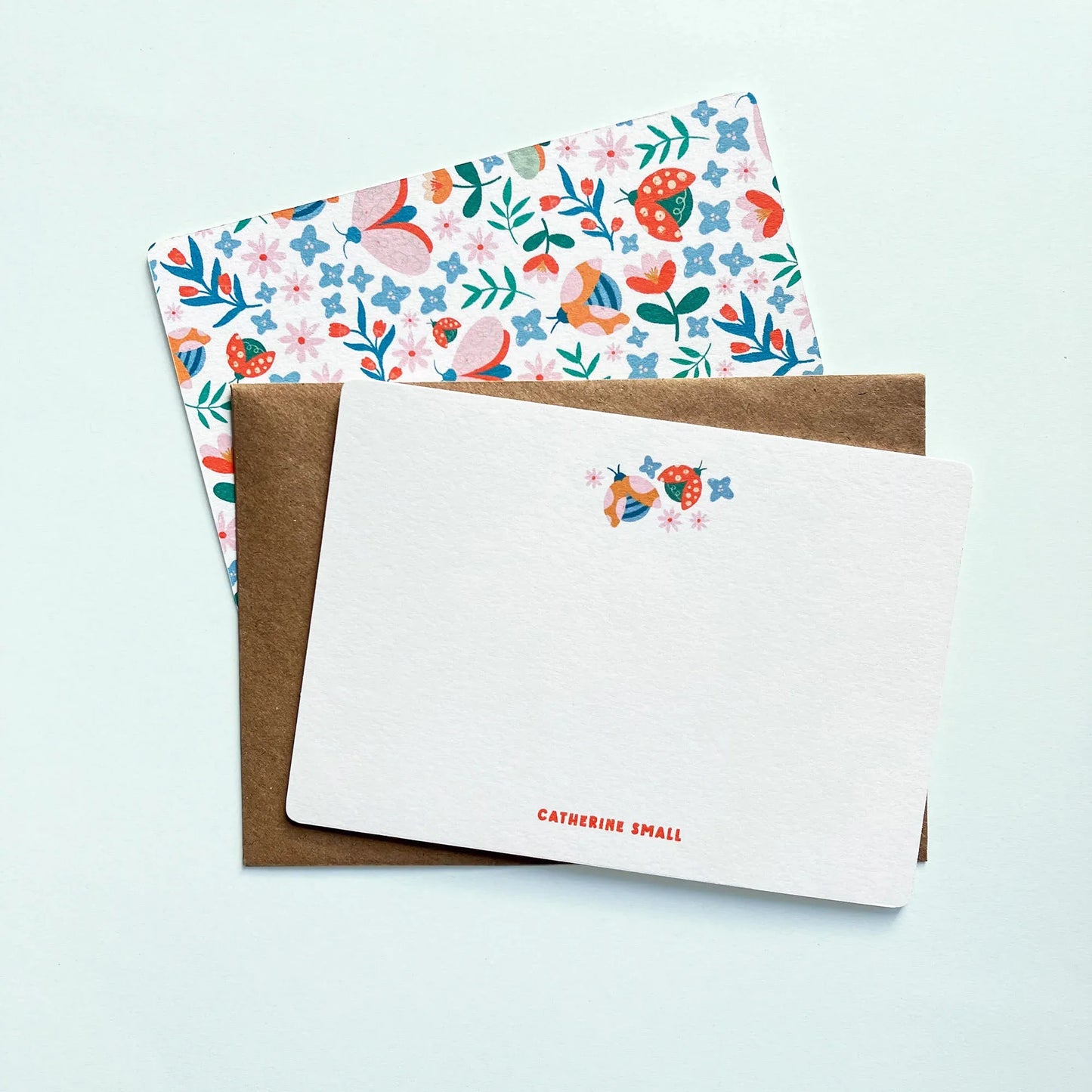 Personalised notecards pack - Butterflies and Ladybugs - Patterns&Doodles