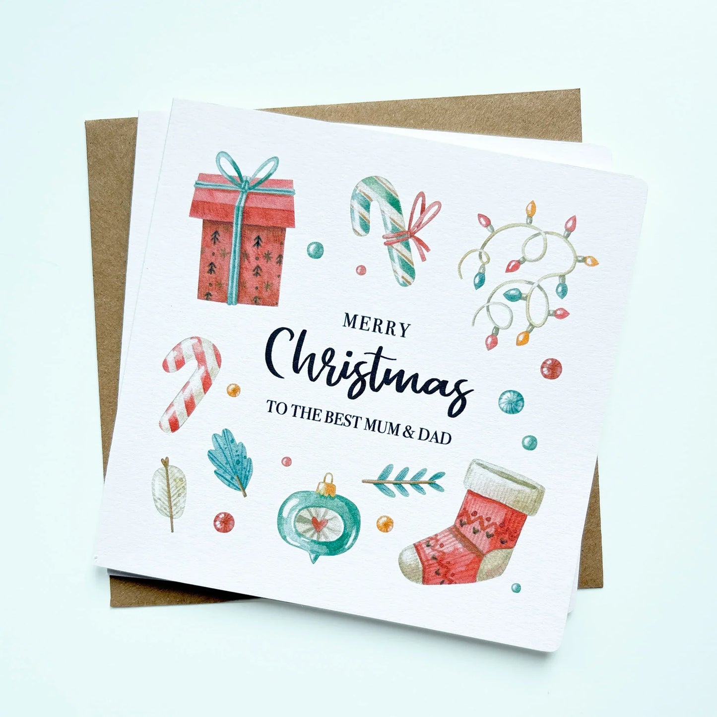 Personalised Watercolour Christmas Card for Mum and Dad - Patterns&Doodles