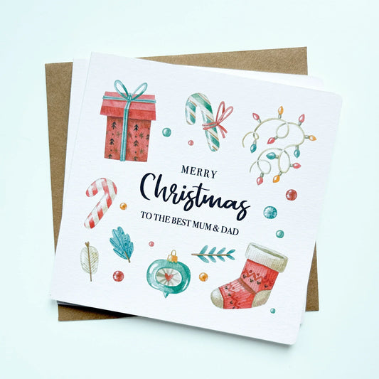 Personalised Watercolour Christmas Card for Mum and Dad - Patterns&Doodles