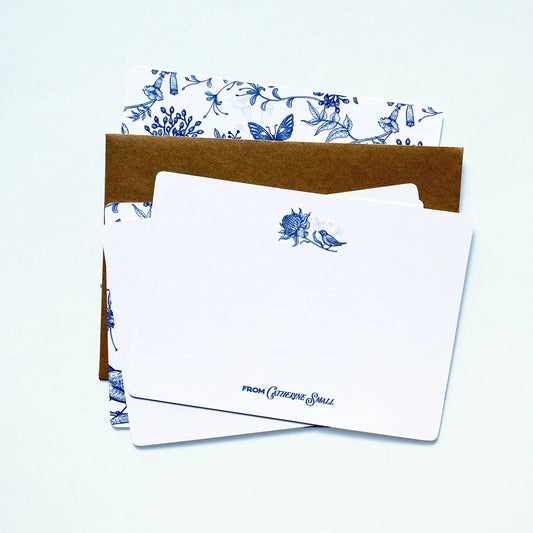 Botanical Flowers and Birds Personalised Note Cards - Patterns&Doodles