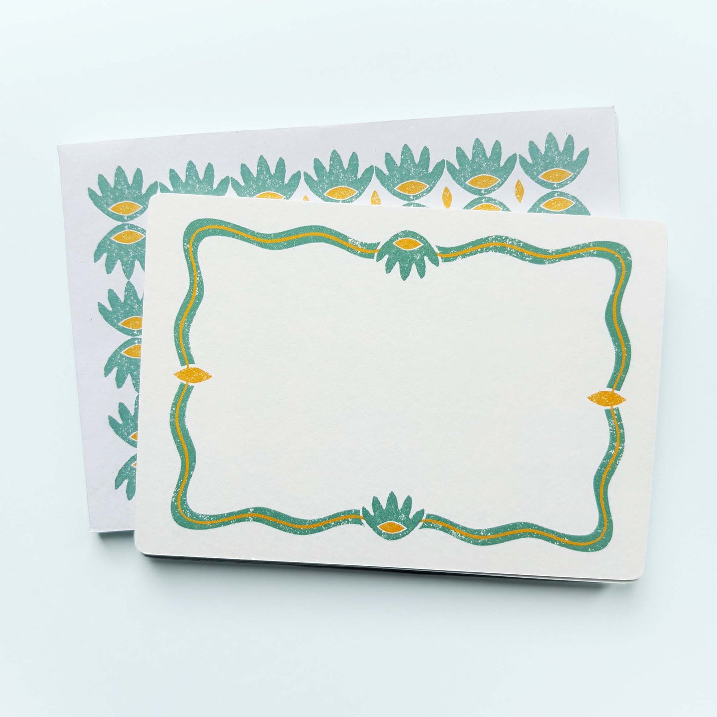 Set of Notecards And Envelopes - Stamped in Green