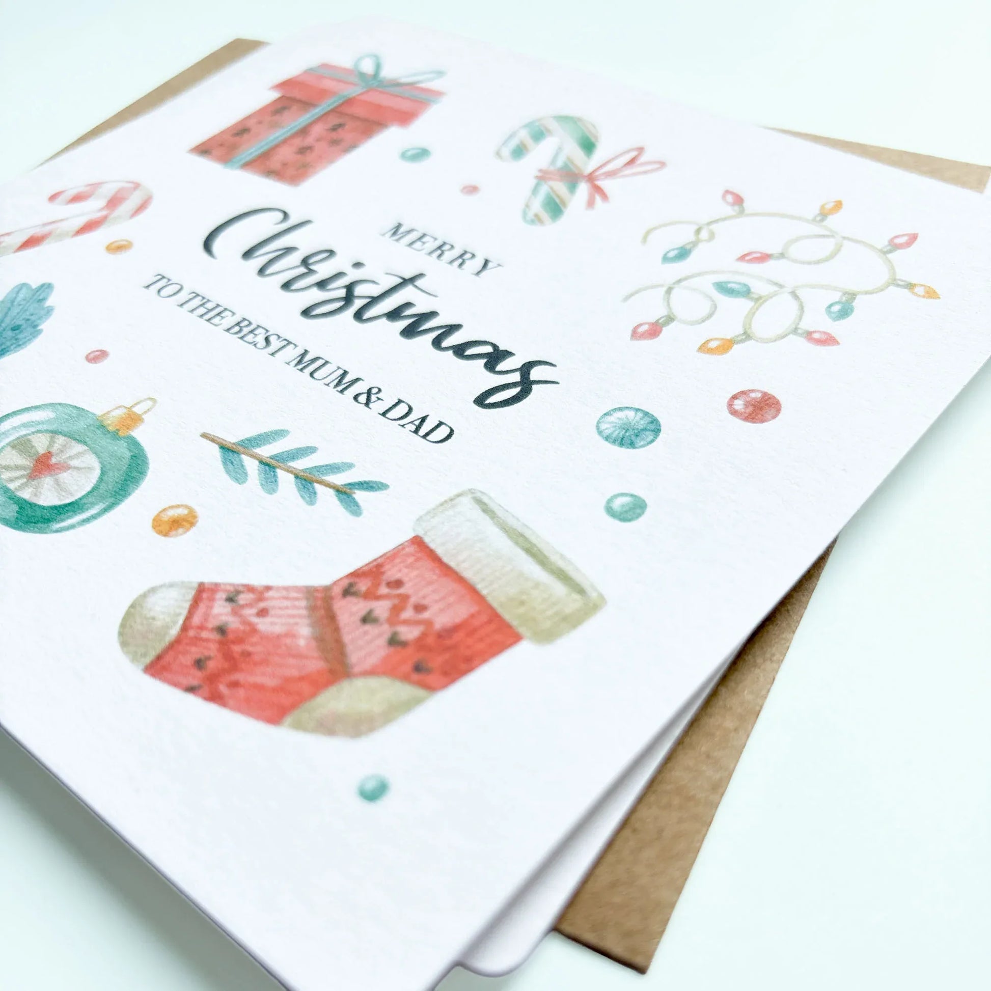 Personalised Watercolour Christmas Card for Mum and Dad - Patterns&Doodles