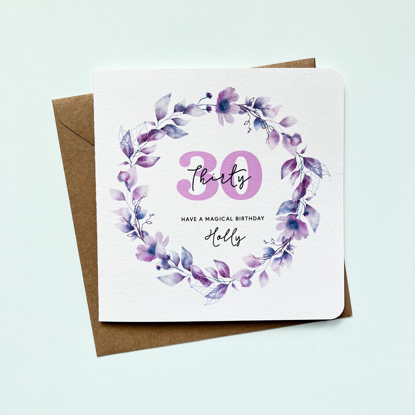 Personalised 30th Birthday Card - Watercolour Floral Wreath