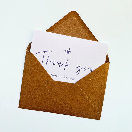 Personalised Thank You Cards Pack Soft Lavender - Patterns&Doodles
