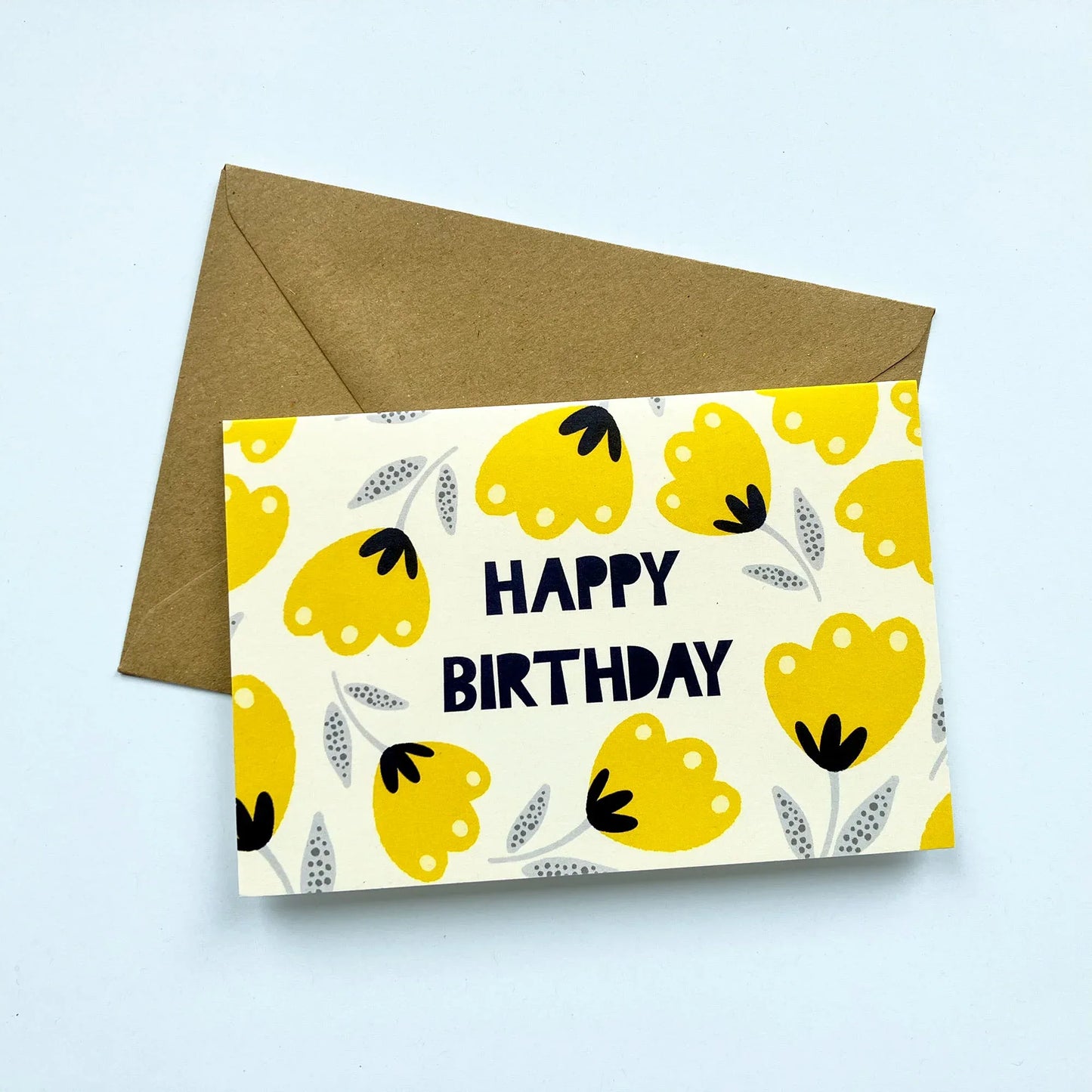 Quirky Yellow Flowers Birthday Card - Patterns&Doodles