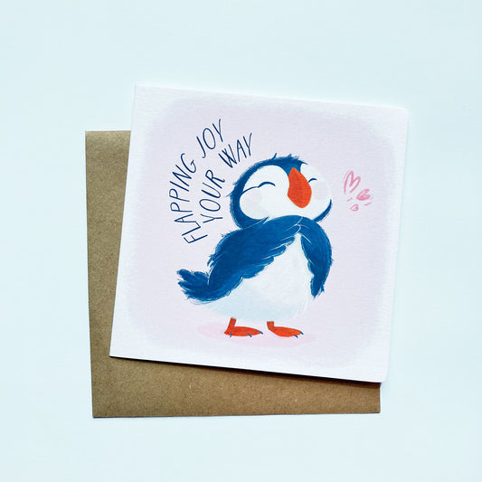 Flapping Joy Baby Puffin Birthday Card