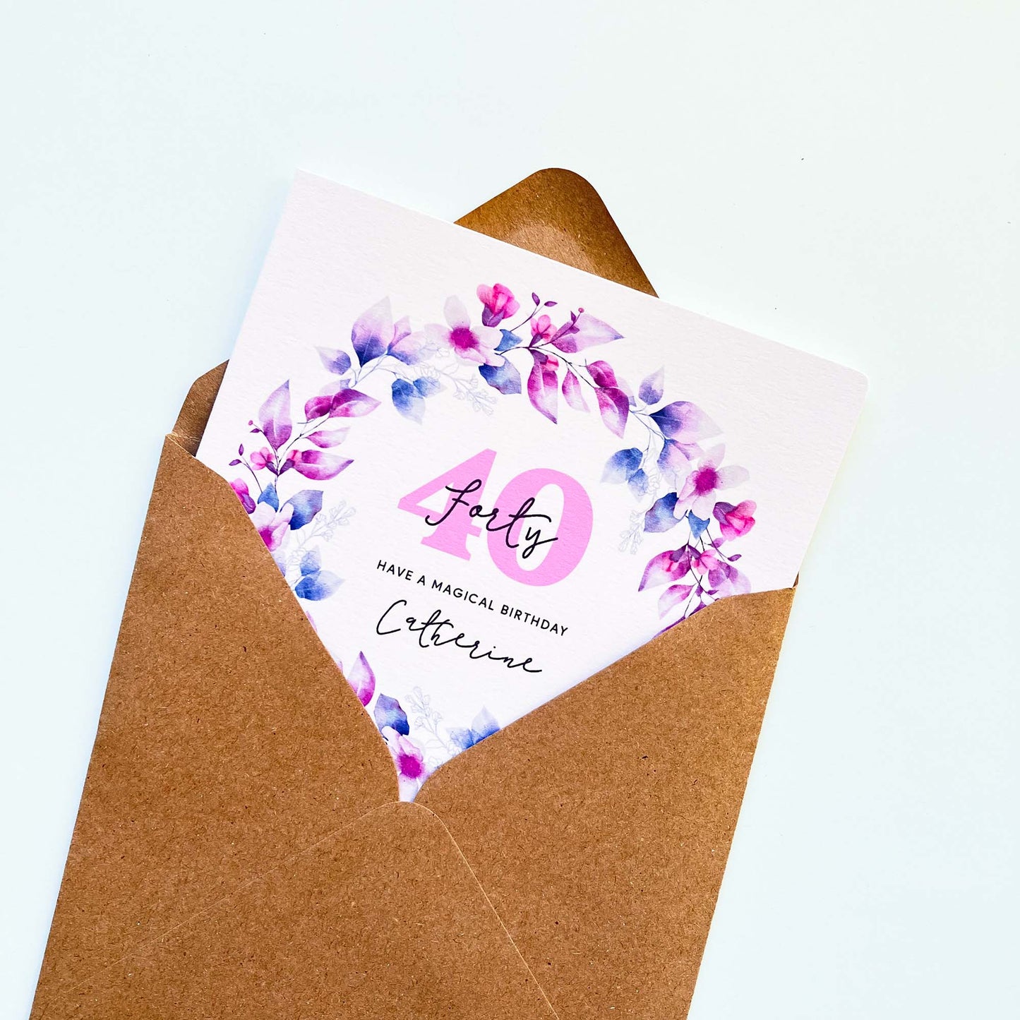 Personalised 40th Birthday Card - Watercolour Floral Wreath