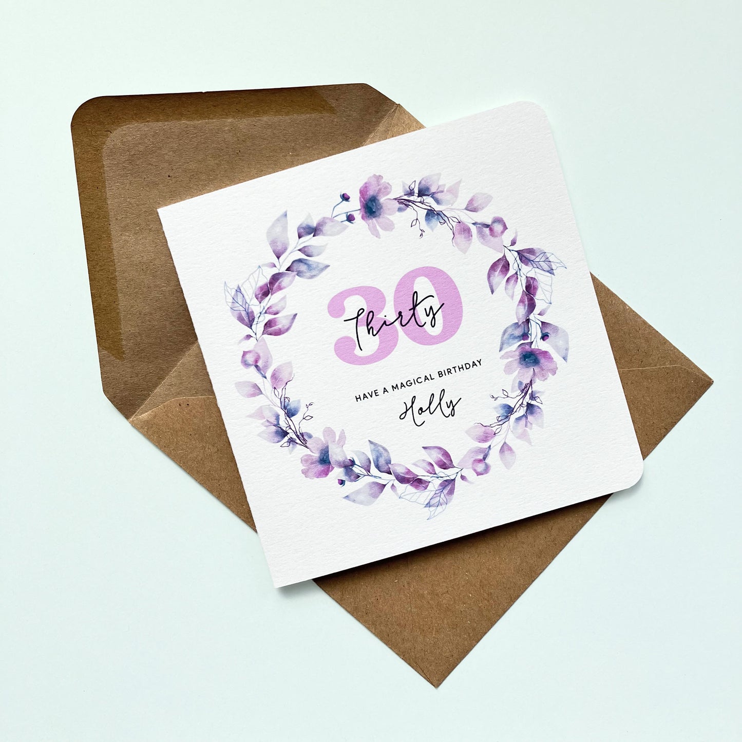 Personalised 30th Birthday Card - Watercolour Floral Wreath