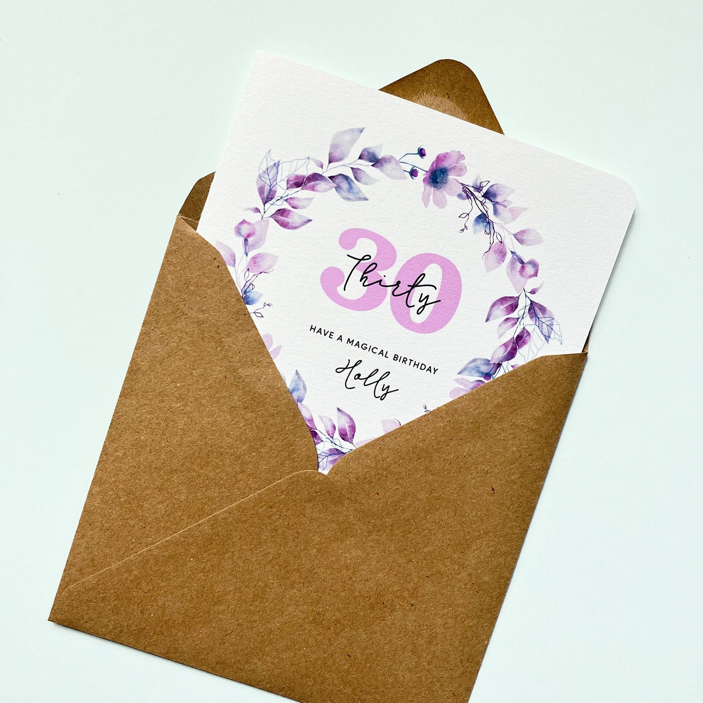 Personalised 30th Birthday Card - Watercolour Floral Wreath