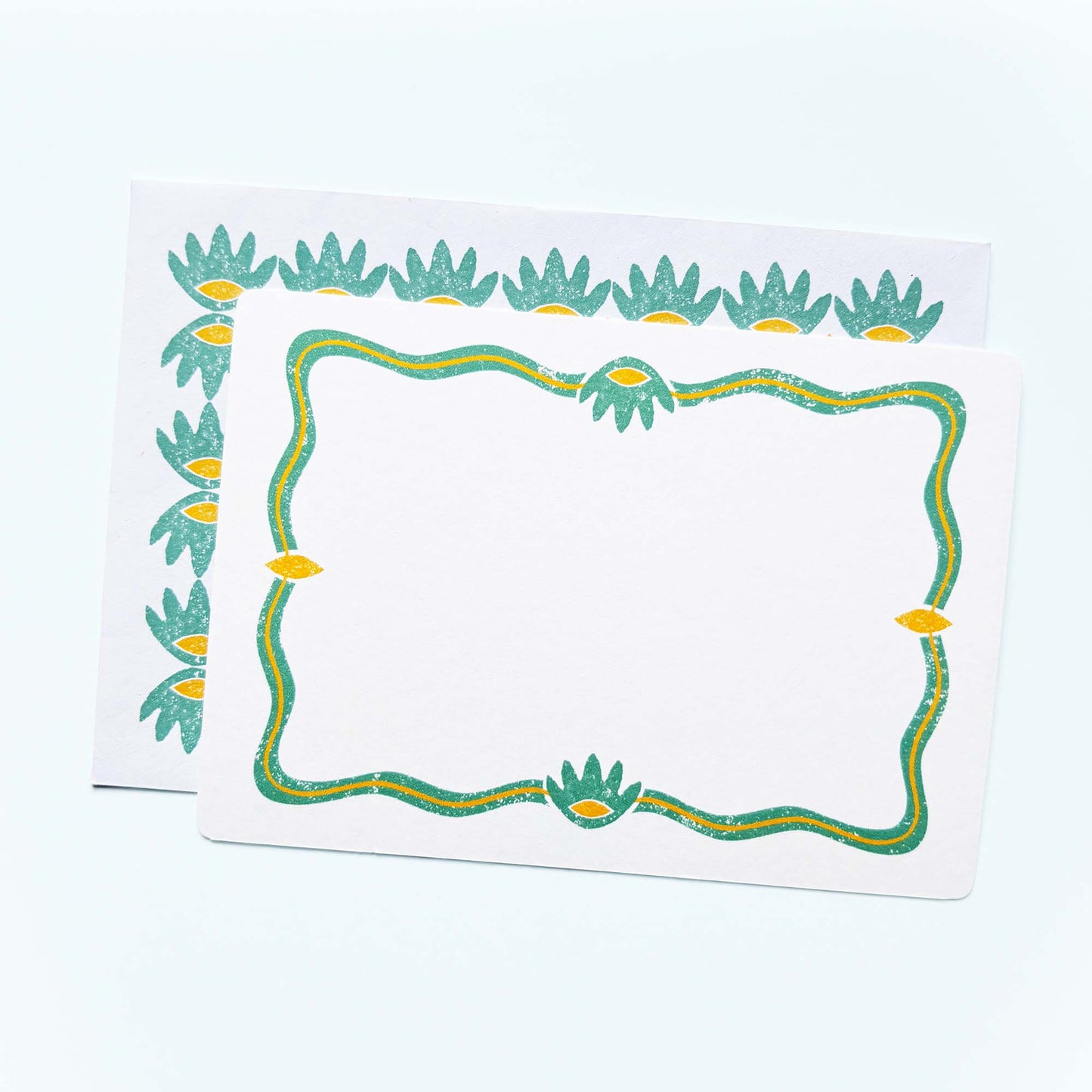 Set of Notecards And Envelopes - Stamped in Green