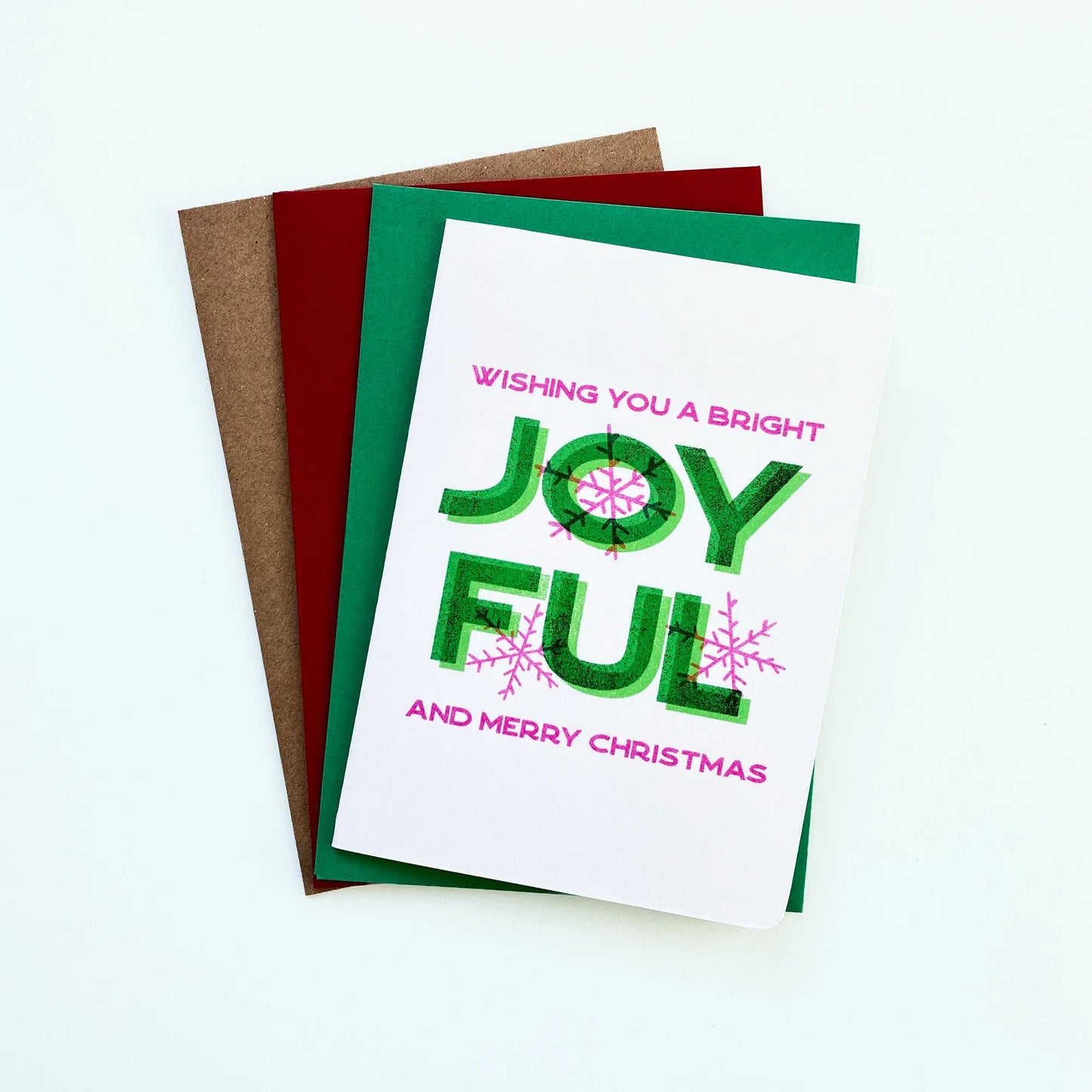 Risograph Christmas Card - Bright, Joyful & Merry Christmas - Single or Set - Patterns&Doodles