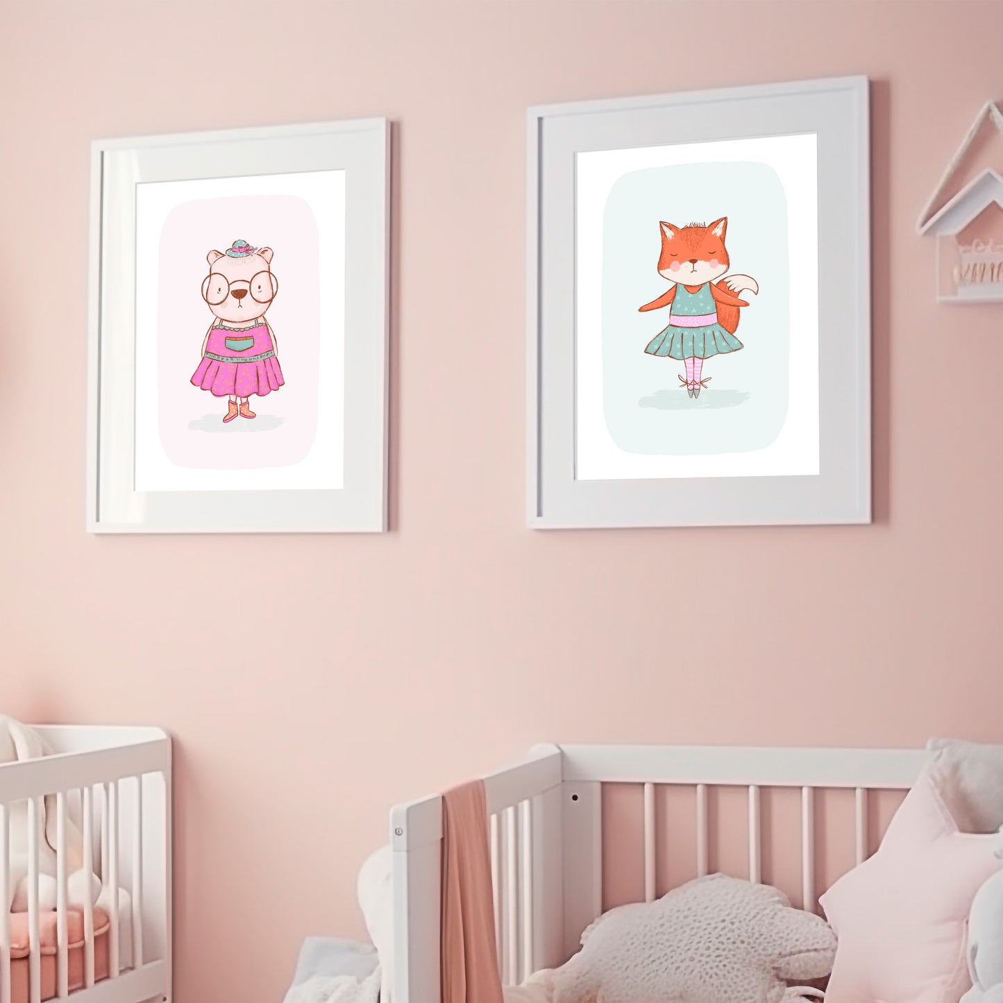 Set of 2 Cute Nursery Prints - Bella and Millicent