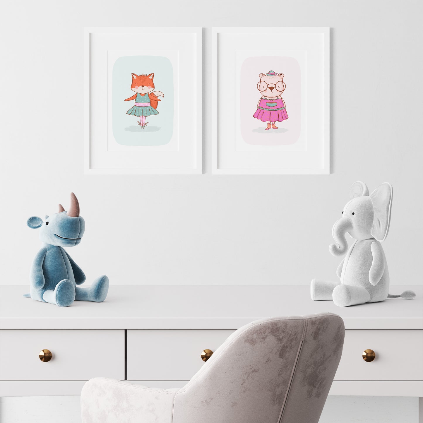 Set of 2 Cute Nursery Prints - Bella and Millicent