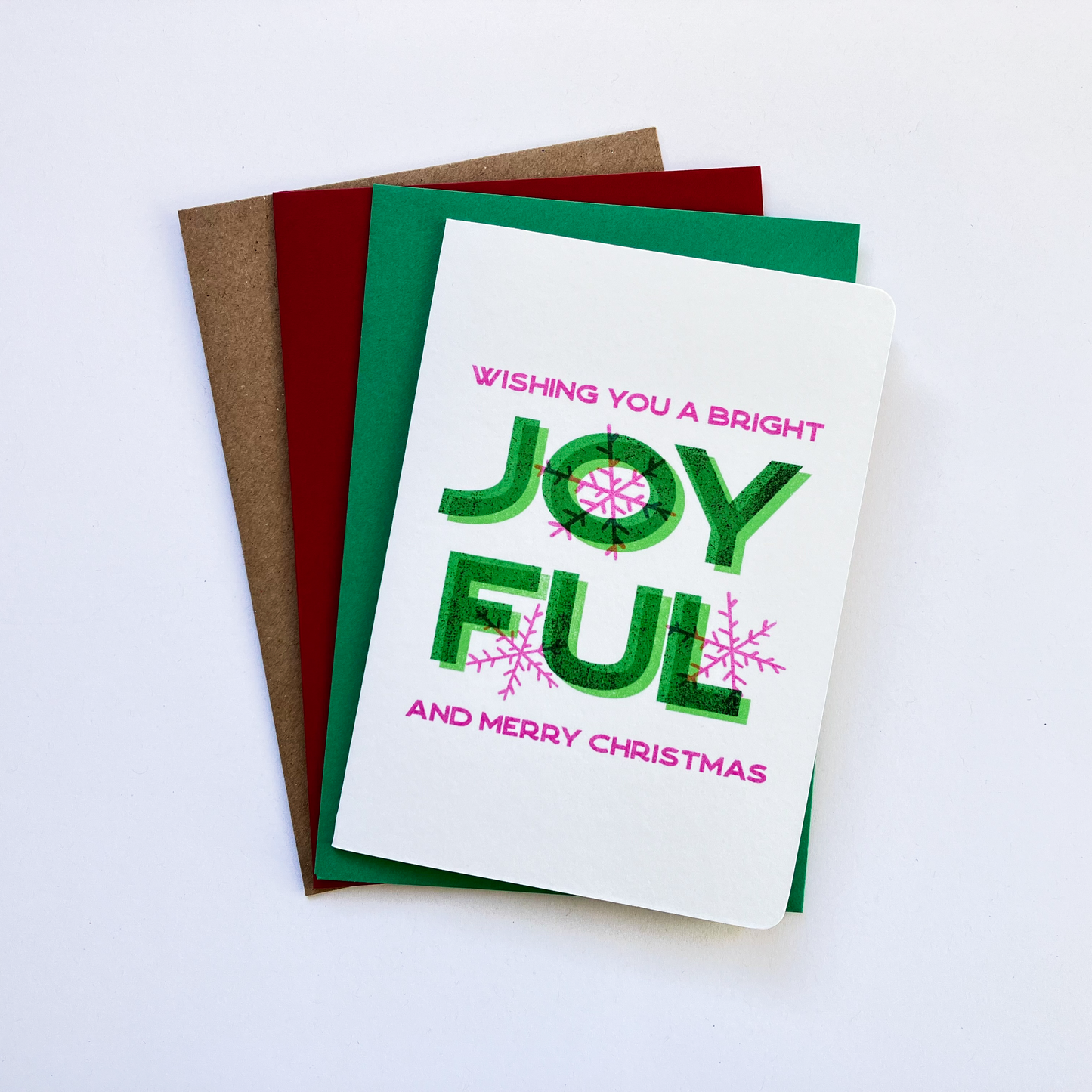 Risograph Christmas Card - Bright, Joyful Christmas - Single or Set