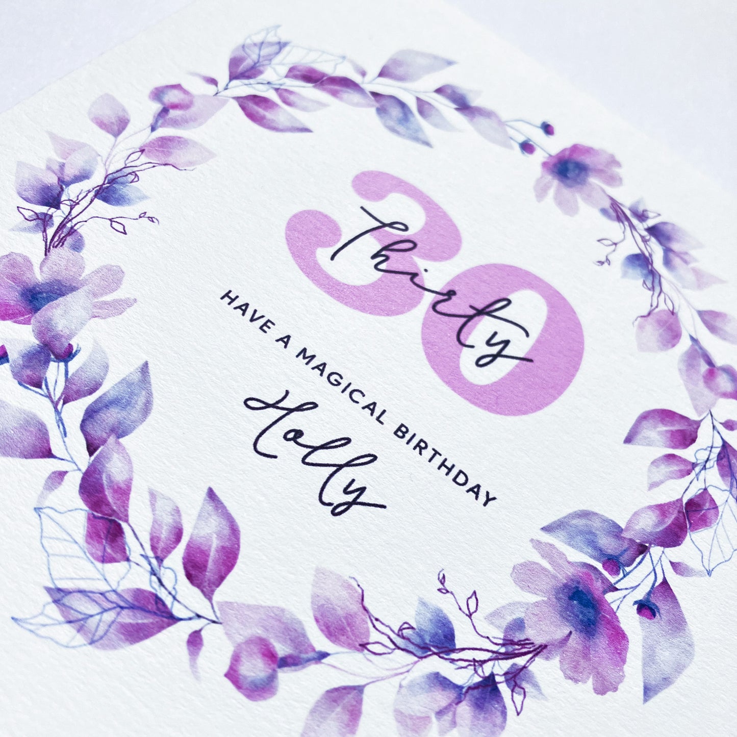 Personalised 30th Birthday Card - Watercolour Floral Wreath