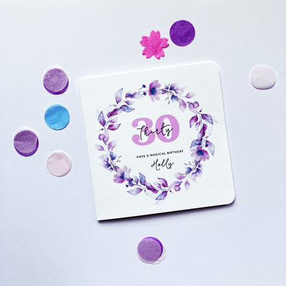 Personalised 30th Birthday Card - Watercolour Floral Wreath