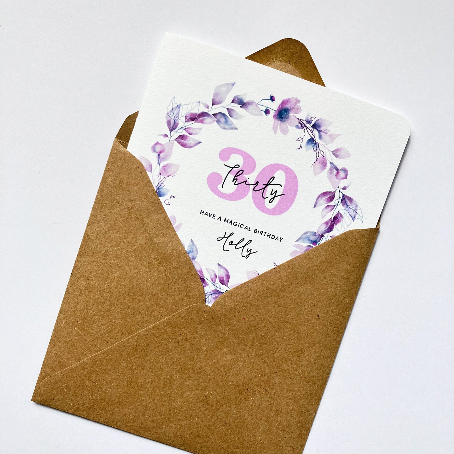 Personalised 30th Birthday Card - Watercolour Floral Wreath