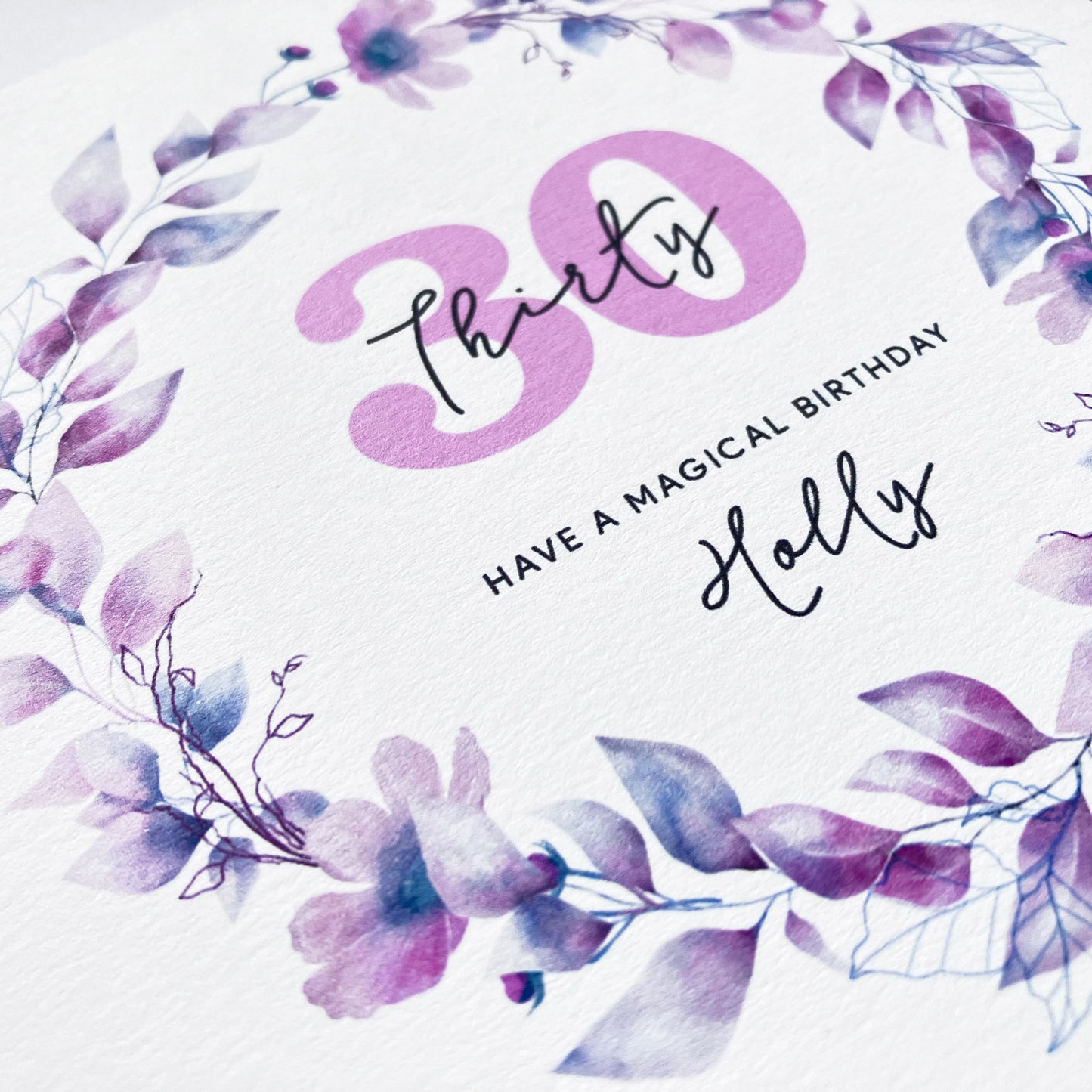 Personalised 30th Birthday Card - Watercolour Floral Wreath