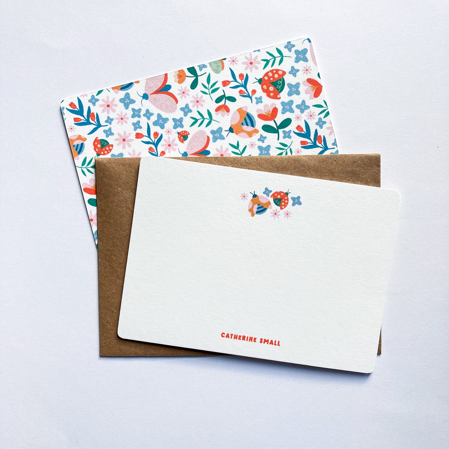Personalised notecards pack - Butterflies and Ladybugs
