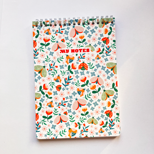 Handmade Spiral Lined Notebook - Butterflies and Ladybugs