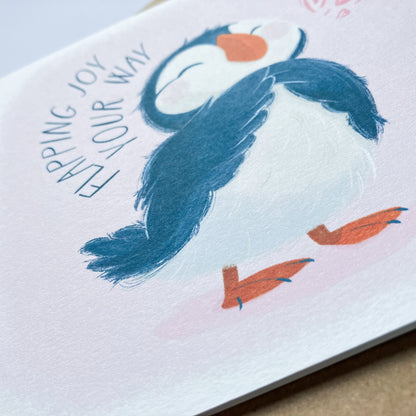 Flapping Joy Baby Puffin Birthday Card