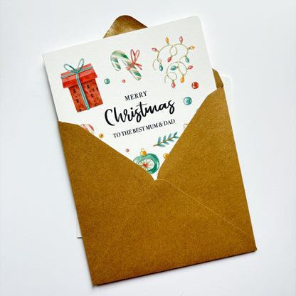 Personalised Luxury Christmas card - Handmade card for mum and dad with whimsical watercolour illustrations