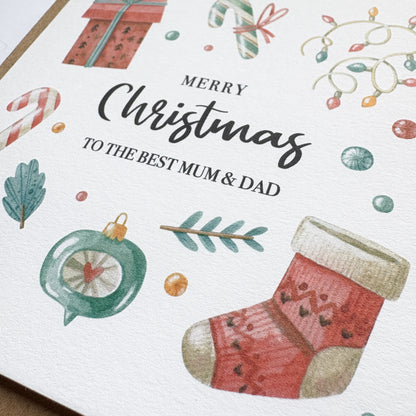 Personalised Luxury Christmas card - Handmade card for mum and dad with whimsical watercolour illustrations