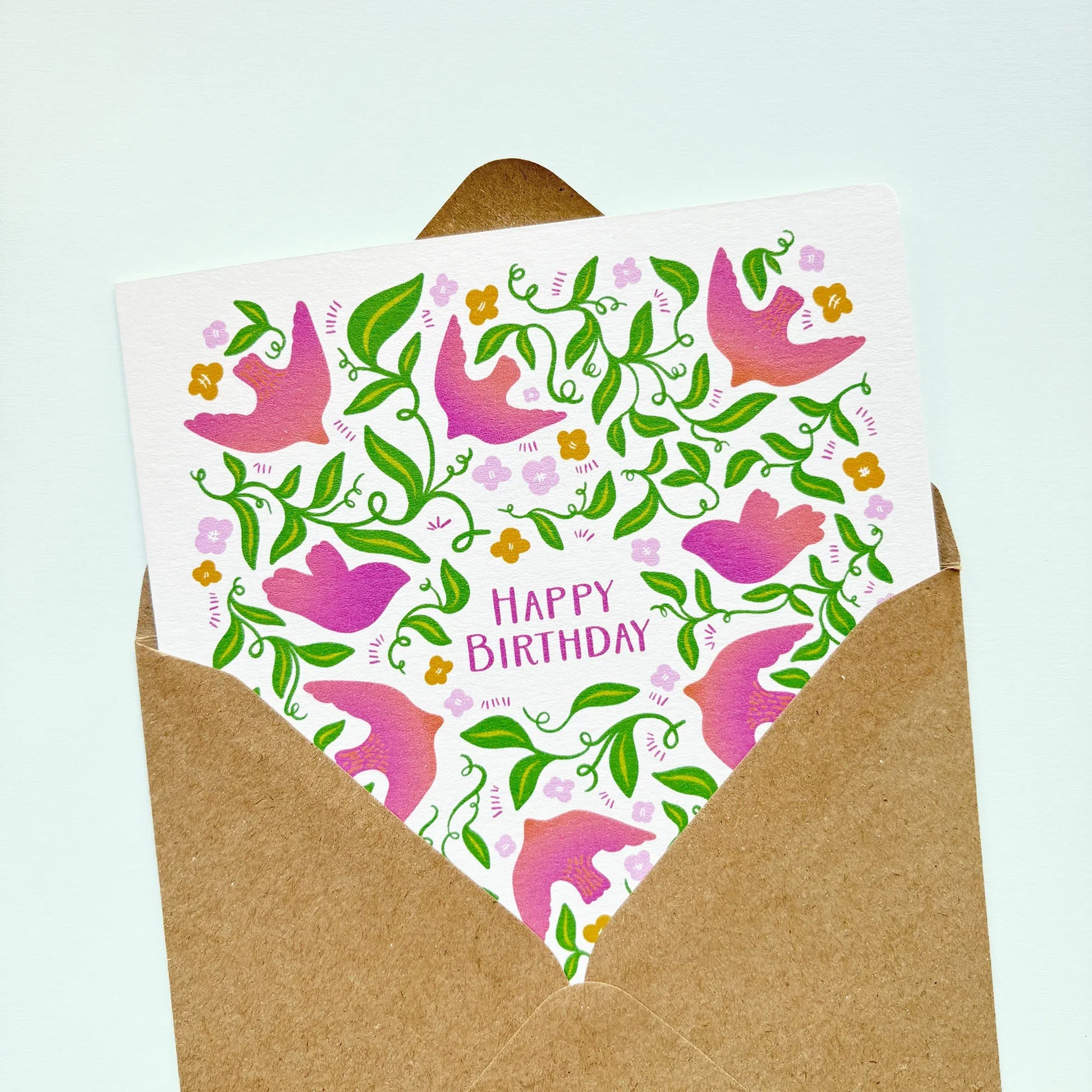 Hand-drawn Birthday Card for Her: Pretty Foliage and Birds - Patterns&Doodles