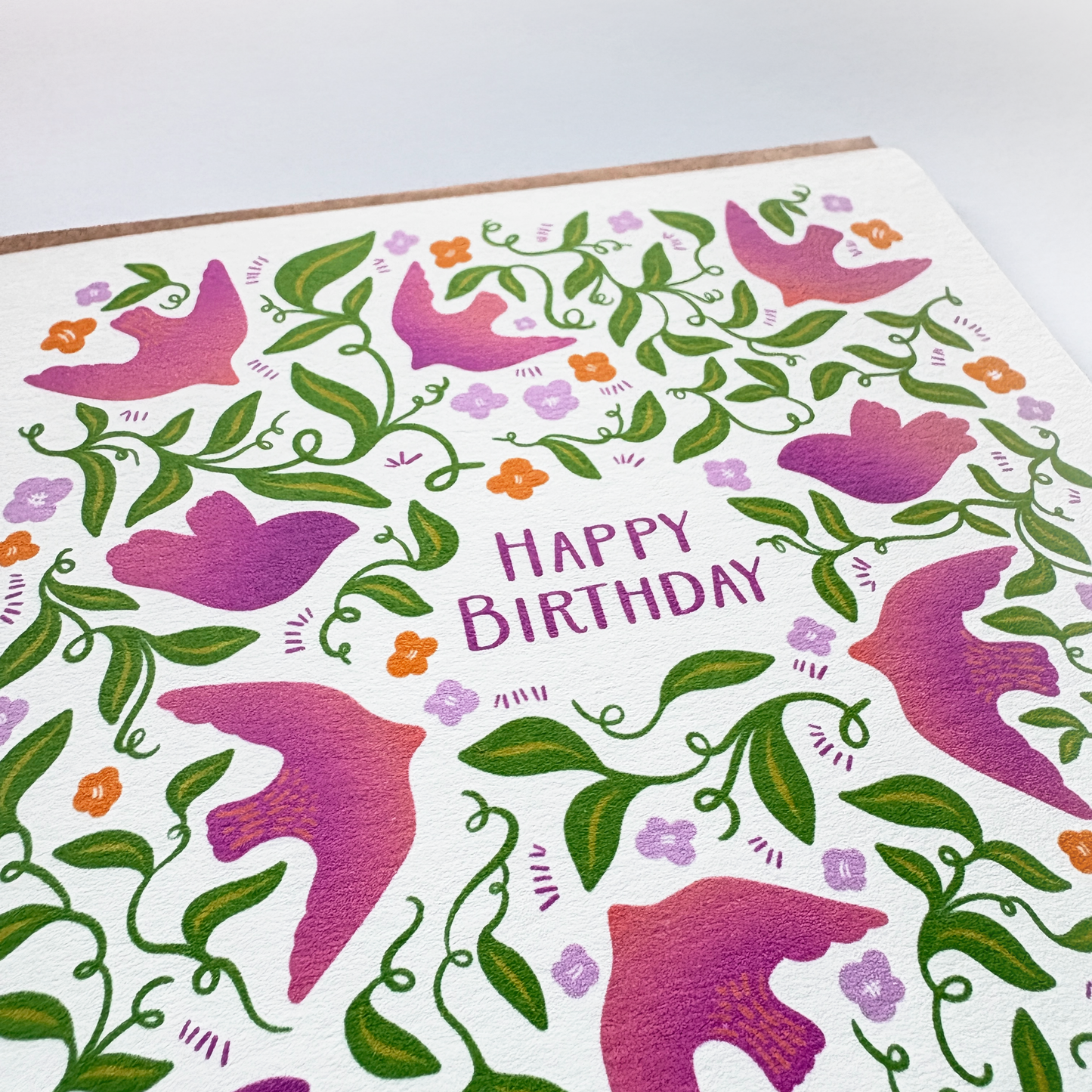 Hand-drawn Birthday Card for Her: Pretty Foliage and Birds