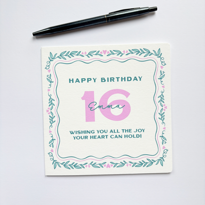 Personalised 16th Birthday Card
