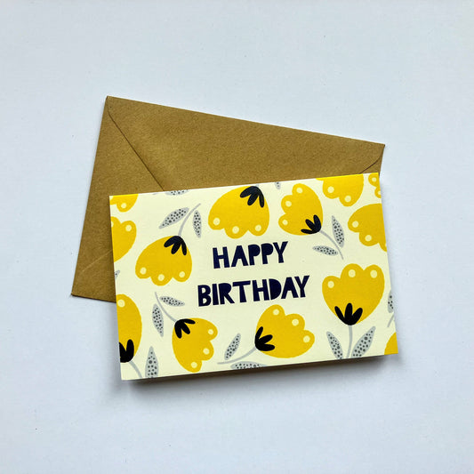 Quirky Yellow Flowers Birthday Card