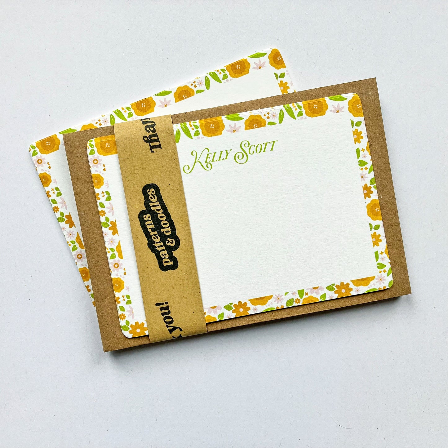 Personalised floral notecard set, Thank you note card pack, Floral print illustrated notelets, All-occasion notecard set, Thank you notelets